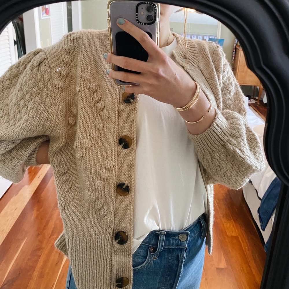 Who What Wear Tan Bubble Sleeve Cardigan